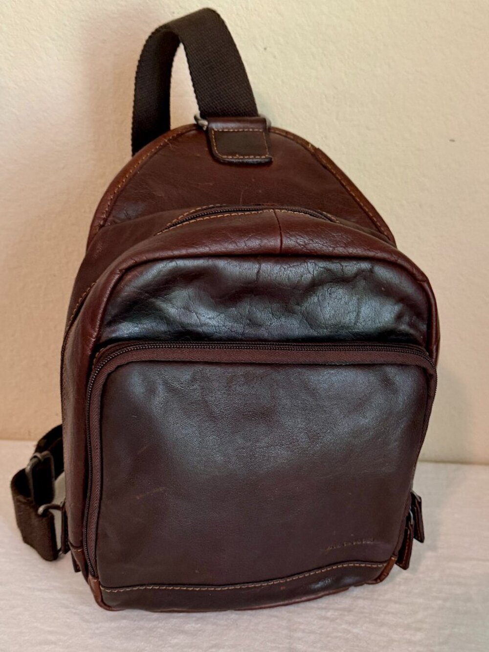Jack Georges Leather Crossbody Backpack Brown Zip Closure Adjustable Strap Boho